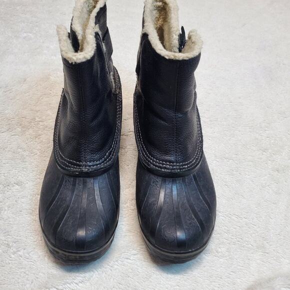 Sorel Black Leather Snow Mud Rain Outdoor Winter Fancy Heel Duck Boot Women 10 - Picture 4 of 8